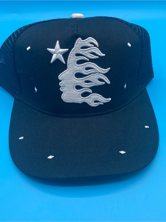 Hellstar Other - Hellstar Black Trucker Hat with White Flame & Star Embroidery